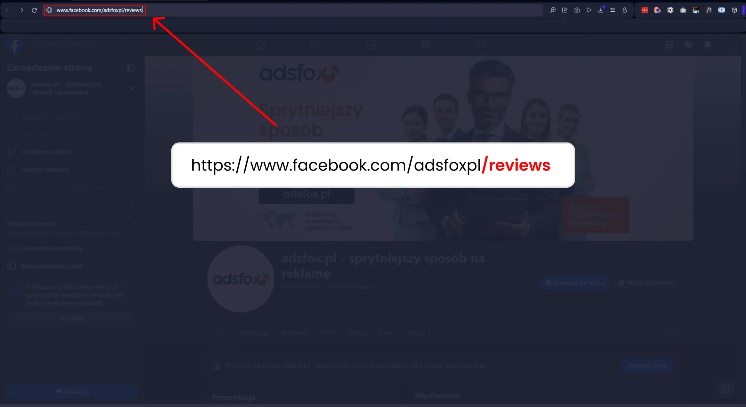 Screenshot: adding reviews to the Facebook Page URL
