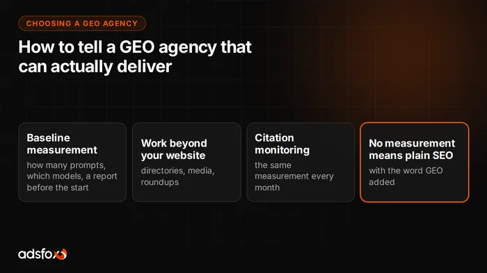Cover image: How to Choose a GEO Agency: Criteria, Questions, Red Flags