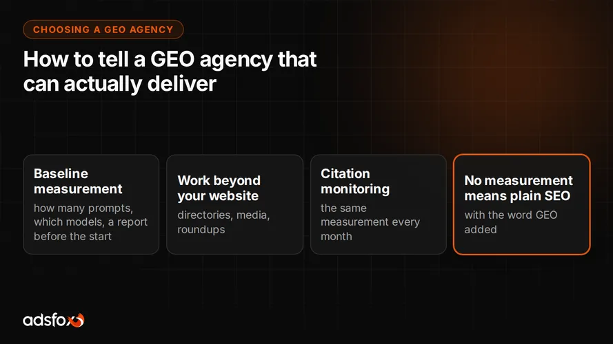 Cover for How to Choose a GEO Agency: Criteria, Questions, Red Flags
