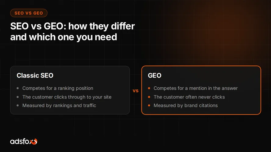 Cover for SEO vs GEO: What's the Difference and Which One You Need
