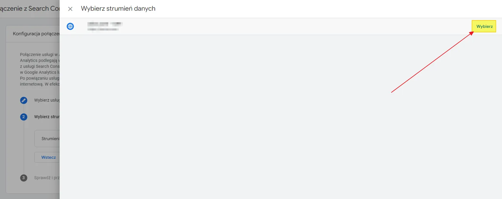 Linking Search Console to GA4: choosing the data stream