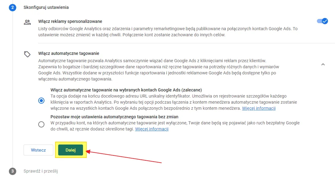 Linking Google Ads to GA4: personalized advertising and auto-tagging settings