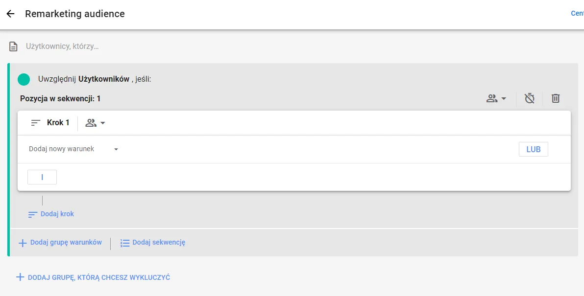 Creating a remarketing audience in GA4: sequence panel