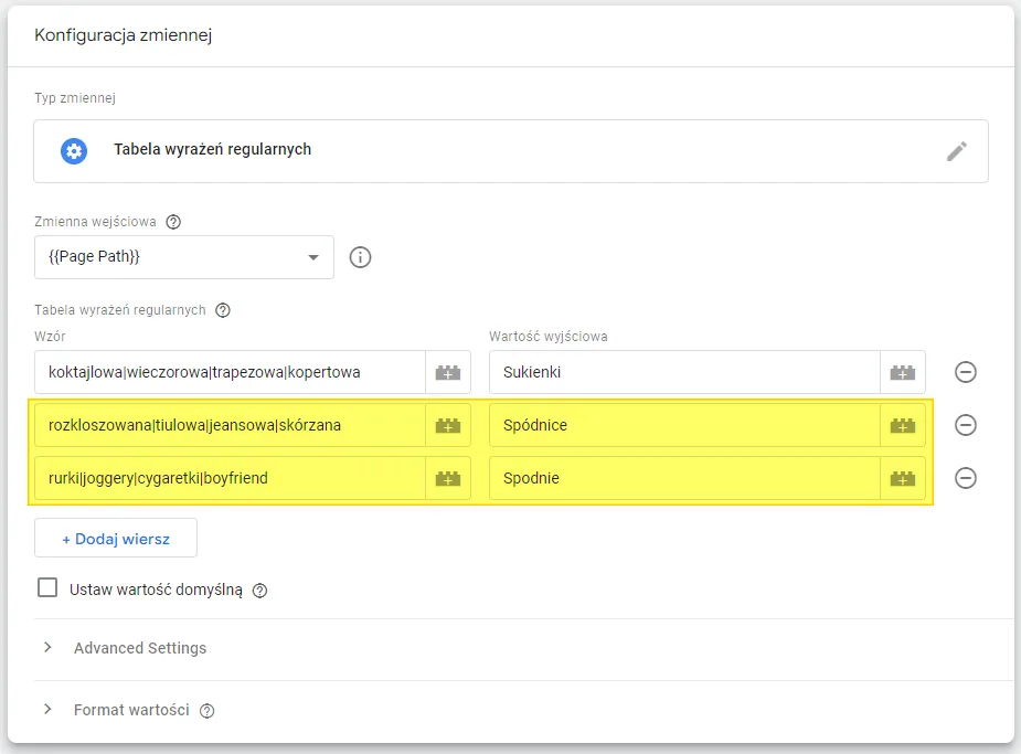 GA4 content grouping in Google Tag Manager: several rows in the RegEx table