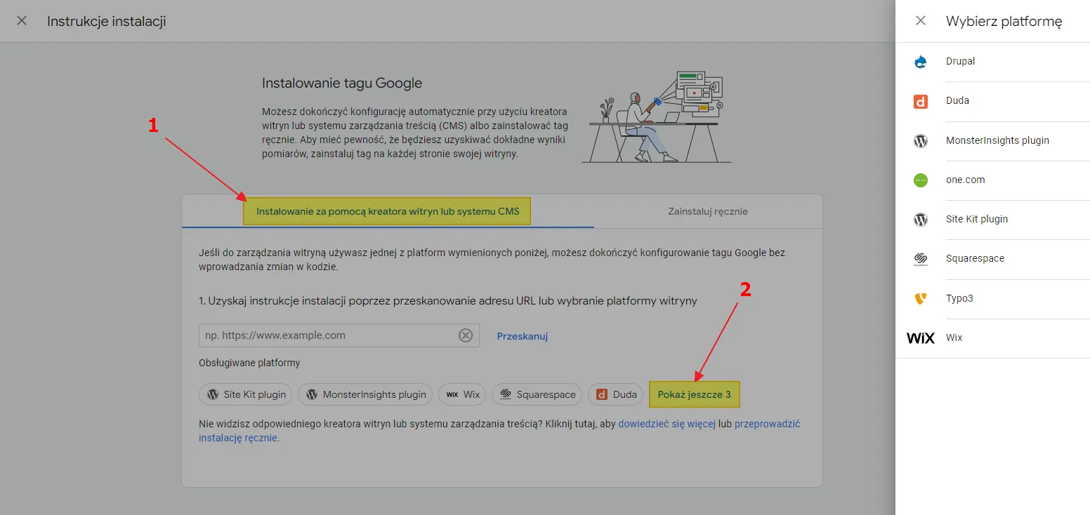 Google tag installation: website builder or CMS