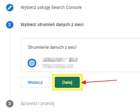 Linking Search Console to GA4: web stream selected