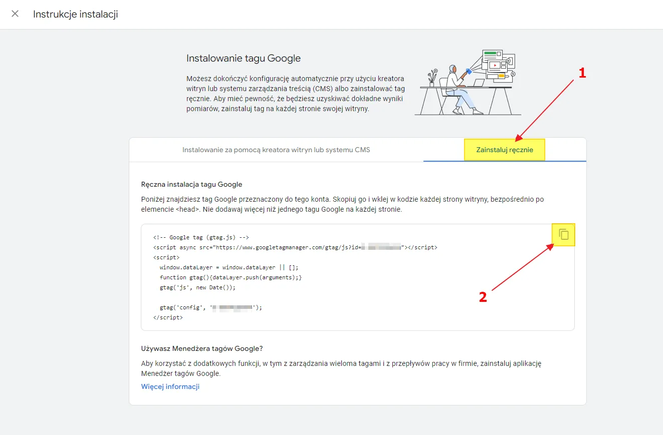 Google tag installation: install manually