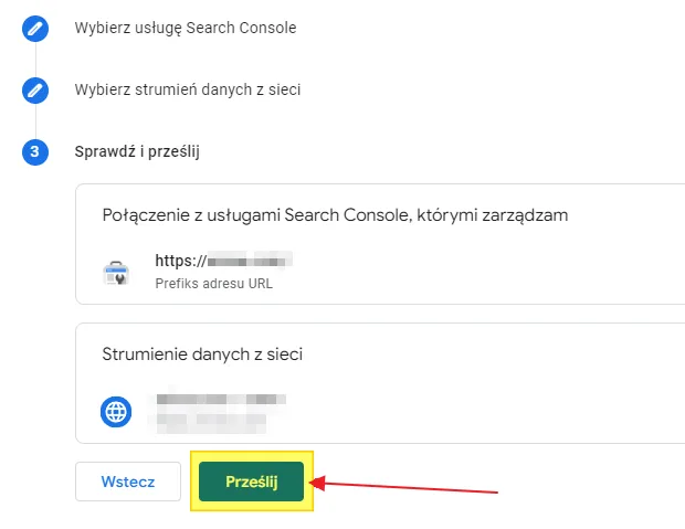 Linking Search Console to GA4: review and submit