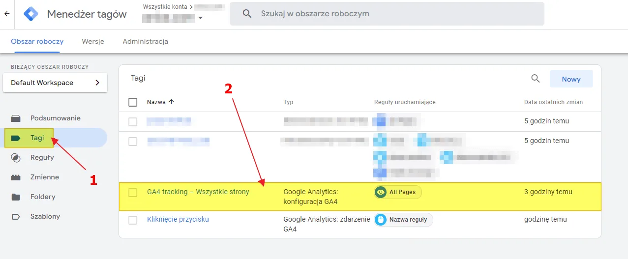 GA4 content grouping: Tags tab in Google Tag Manager