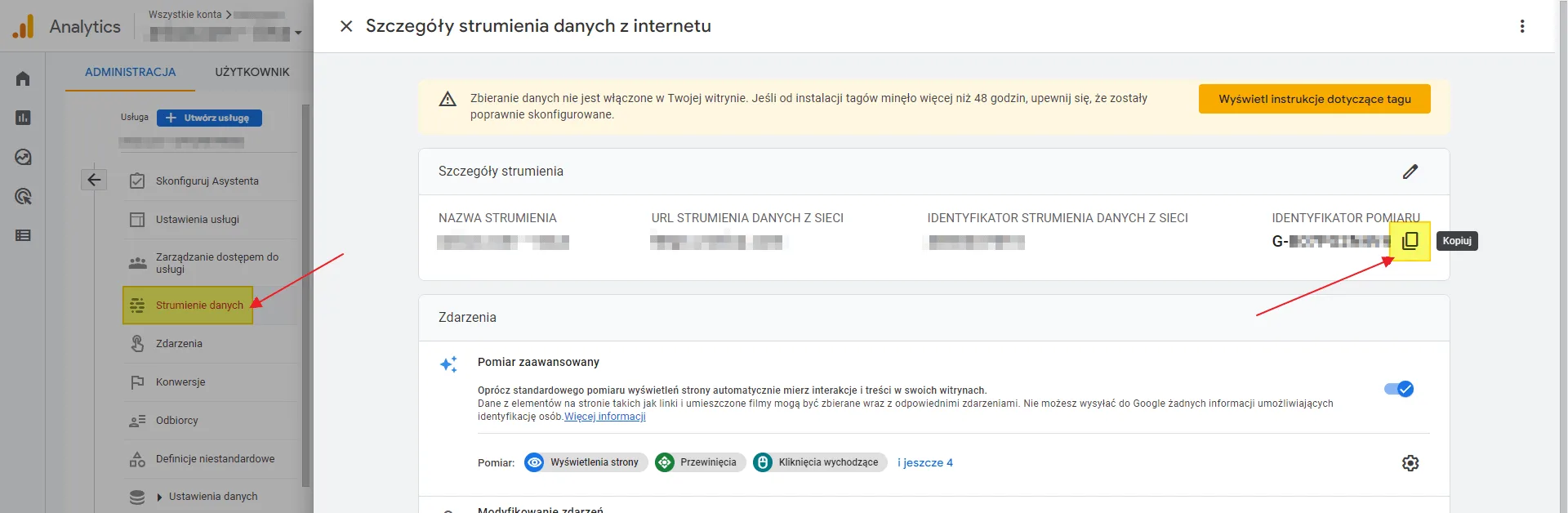 GA4 setup: Measurement ID in the data stream