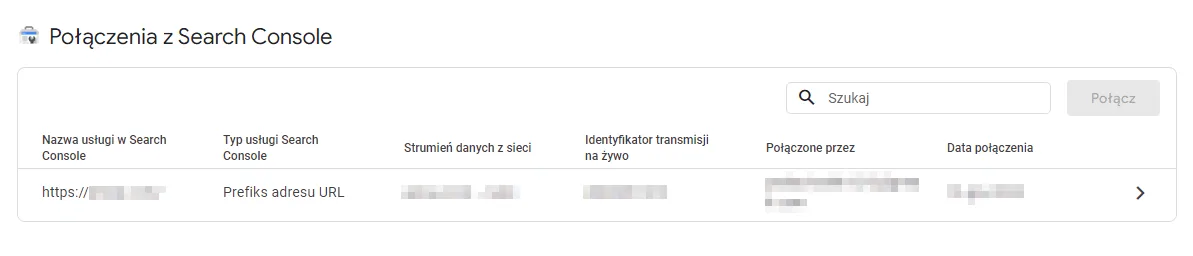 Linking Search Console to GA4: active link in the list