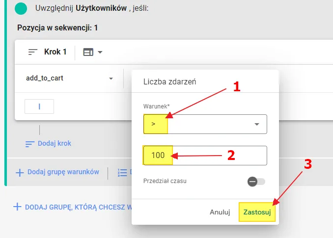 Creating a remarketing audience in GA4: parameter condition applied