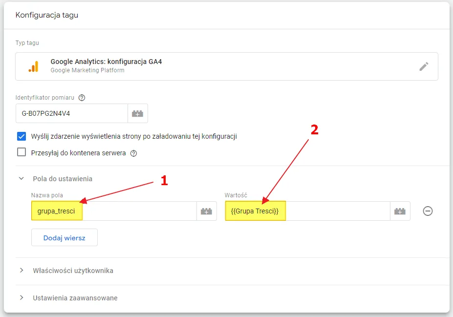GA4 content grouping: content_group field and variable