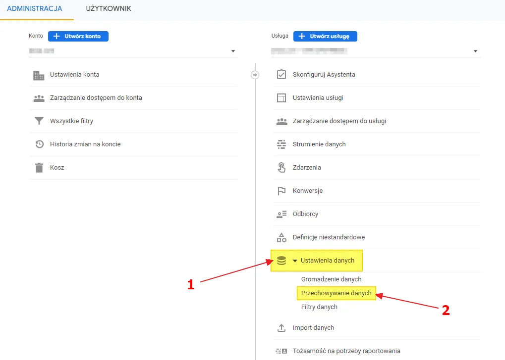 Screenshot 2: extending data retention in GA4, Data Retention