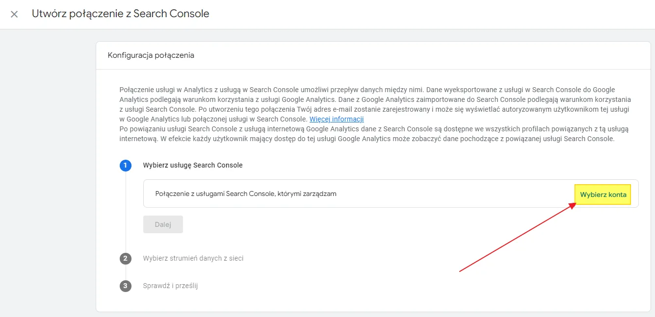 Linking Search Console to GA4: choose accounts