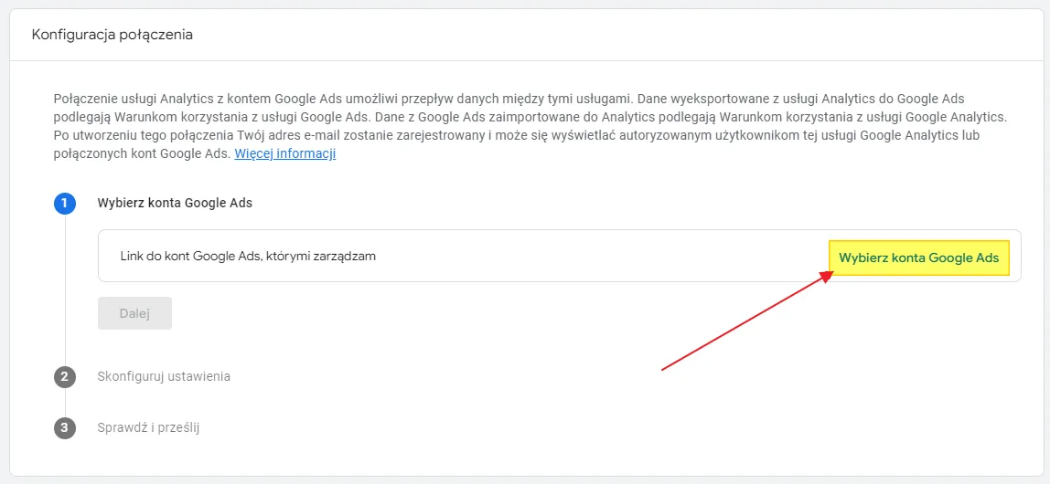 Linking Google Ads to GA4: choose Google Ads accounts