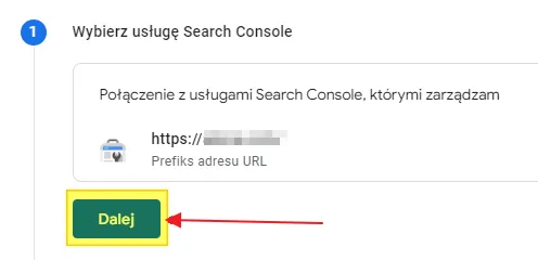 Linking Search Console to GA4: Next button