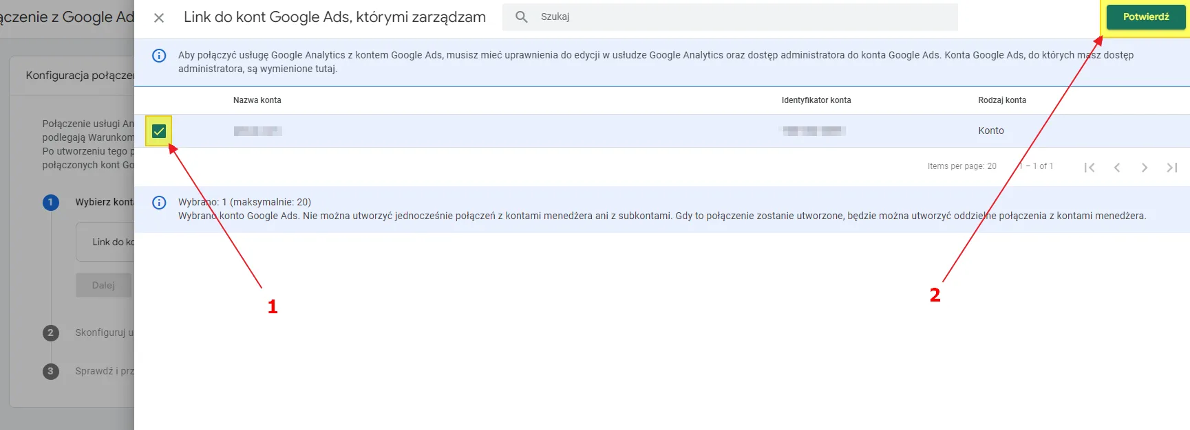 Linking Google Ads to GA4: selecting accounts