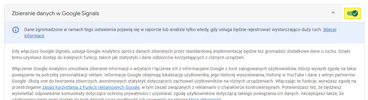 Google Signals in GA4: toggle to deactivate