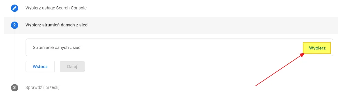 Linking Search Console to GA4: select web stream