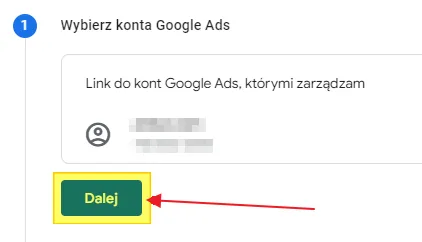 Linking Google Ads to GA4: Next button