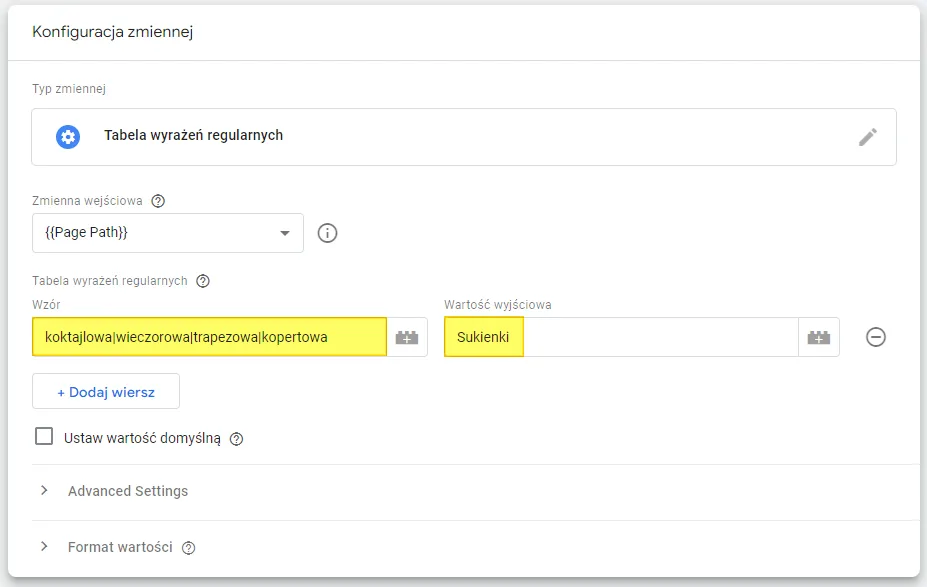 GA4 content grouping in Google Tag Manager: input pattern and output value