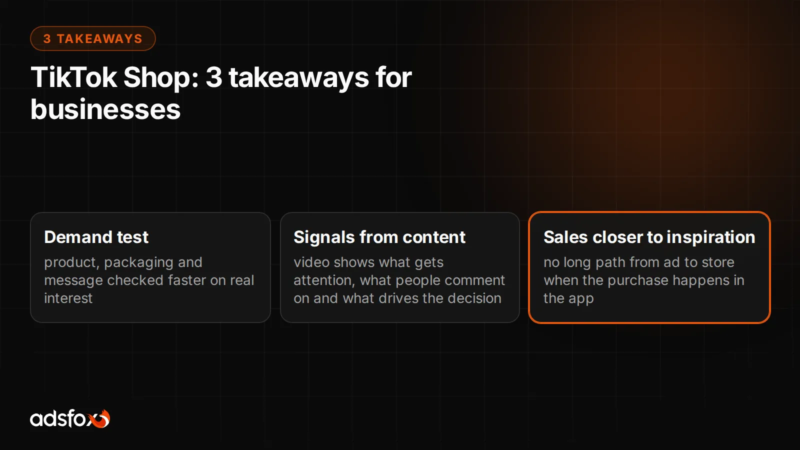 Slide showing three takeaways for businesses from the growth of TikTok Shop
